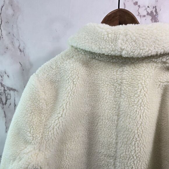 J Crew Coat Womens XL White Sherpa Teddy Faux Shearling Fuzz Shawl Cocoon Shawl - Picture 6 of 11